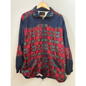 Vintage Active Elements Plaid Windbreaker Jacket Nylon Size L Made in Taiwan